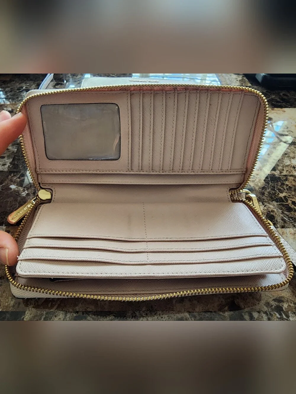 Michael Kors Pebbled Leather Wristlet Wallet Soft Pink/Gold & Continental Wallet